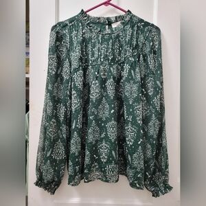 Loft Ruffle Neck Long Sleeve Top - Medium